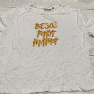 New York & Company White Tee with Gold Text